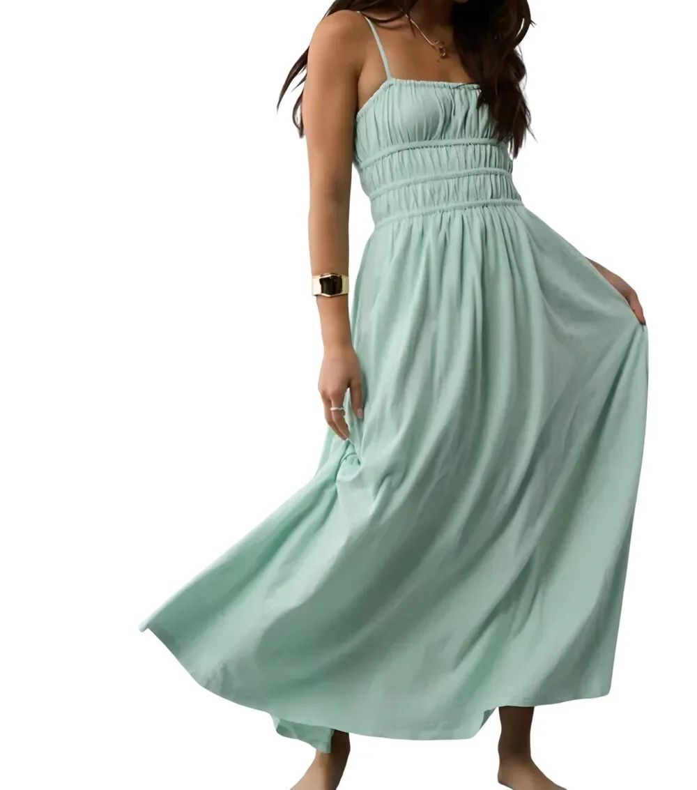 American Eagle Dress Women's Large Mint Green Sunchaser Knit Smocked Bodice Midi
